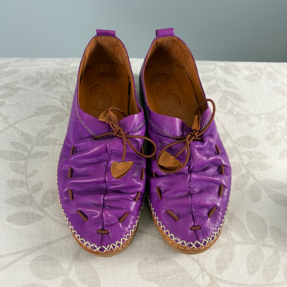 Lemon Tree Purple Leather Moccasin Flats Boho Artisan Whipstitch EU 38